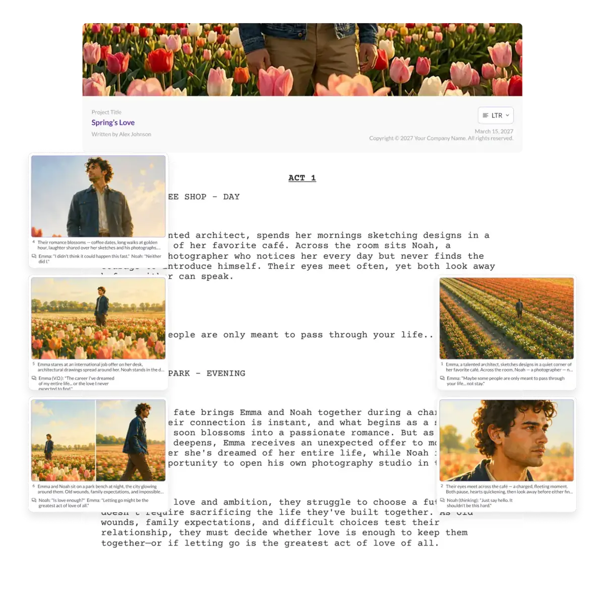 Pzaz visual workflow connecting a screenplay to generated storyboard scenes